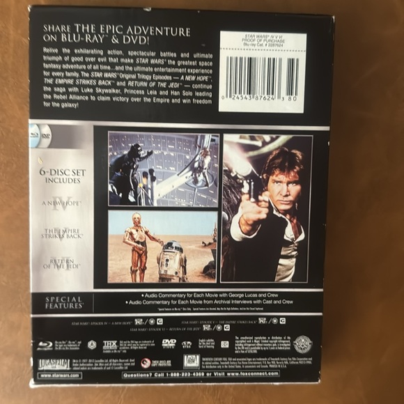 Star Wars Trilogy New Hope Empire Strikes Back Return Jedi Blu-Ray 6 DVDs - Picture 2 of 3